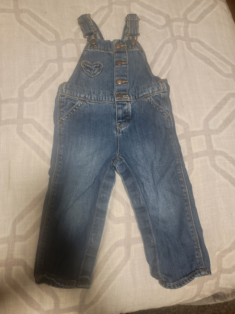 OshKosh B'gosh Blue Denim Overalls with Heart Patch